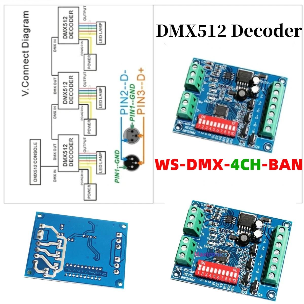 DMX512 ڴ  DC5V-24V ä RGBW Ʈѷ, LED Ʈ Ʈ     MAX16A WS-DMX-4CH-BAN-V3, 4CH, 1 